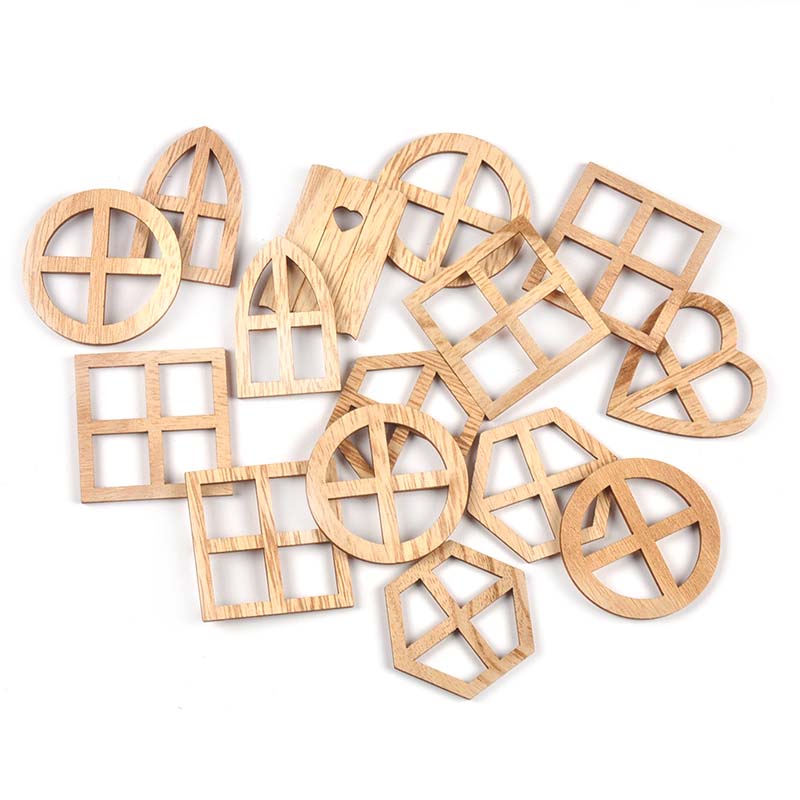 Oud Wood Chip - 25Pcs 30-45mm Round/Heart/Hexagon Mini Window Wood